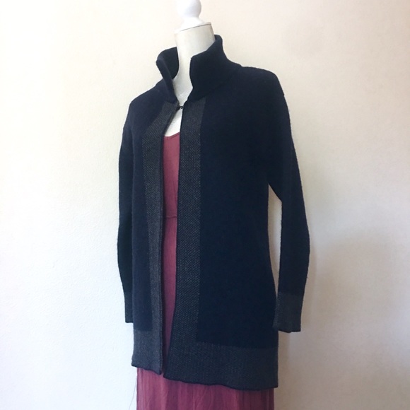 Chiaramente Wool Blend Cardigan Navy Blue and Grey - Picture 3 of 9